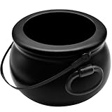 8" Plastic Black Cauldron Kettle Halloween Candy Bowl, Large Witch Cauldron Pot Bucket for Halloween Decorations Trick or Treat Party Supplies