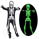 Sincere Party Glow In the Dark Skeleton White Bones Skeleton Costume with Gloves&Hood for Kids 9-11years