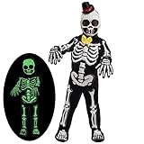 Spooktacular Creations Glows in the Dark Skeleton Costume for Boys, Halloween Skeleton Costume, Bone Jumpsuit for Kids