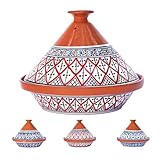Kamsah Tagine Pot for Cooking and Flavor Enrichment - Large Clay Pot 12”, 5.5 QT - Non-Stick Handmade Cookware - Moroccan Ceramic Pots for Cooking with Lid & Serving Bowl - Bohemian Supreme Red
