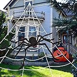 200" Halloween Spider Web + 59" Giant Spider Decorations Fake Spiders with Triangular Huge Spiders Web for Indoor Outdoor Halloween Decorations Yard Home Costumes Parties Haunted House Décor