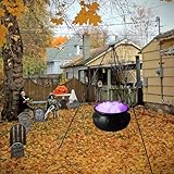 Halloween Decorations Outdoor, Black 12.6“ Large Witches Cauldron on Tripod with Lights, Black Plastic Bowl Decor with Flames Carving, Candy Bucket Decoration for Home Porch Garden Party