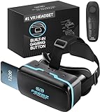 VR Headset for iPhone & Android + Android Remote - for Kids | with Links to 3D VR Videos + VR Games for Android | Virtual Reality Goggles Set for Phones 4.5"-6.5" – Blue