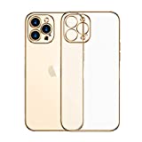 Compatible with iPhone 12 Pro Max Ultra-Slim TPU Drop Protection Cell Phone Case, Transparent Shockproof 6.7'' Anti-Scratch Electroplating Cover(Gold, iphone12 pro max 6.7'')
