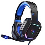 ZIUMIER Z30 Gaming Headset for PS4, PS5, Xbox One, PC, Wired Over-Ear Headphone with Noise Isolation Microphone, RGB Flowing LED Light, 7.1 Surround Sound, Blue