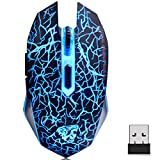 VEGCOO C10 Wireless Gaming Mouse Rechargeable Silent Optical Mice 7 Colors LED Lights, 7 Buttons 2400/1600/800DPI (Black)