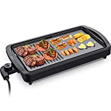 IKICH Electric Griddle, 1600W Indoor Smokeless Nonstick Electric Pancake Grill with Drip Tray, 2-in-1 Electric Griddle Grill with Cool-Touch Handle, Black