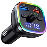 Weback Bluetooth FM Transmitter for Car, BT 5.0 &QC3.0 Wireless Bluetooth FM Audio Adapter Music Player Car Kit with LED Backlit, Hands-Free Calling, 2 USB Ports, Hi-Fi Music, Support U Disk/TF Card