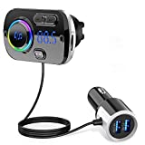 Bluetooth FM Transmitter for Car, QC3.0 Bluetooth Car Radio Adapter, LED Backlit Dual USB Ports, Wireless FM Audio Receiver Hand-Free Calling MP3 Music Player Suport TF Card AUX