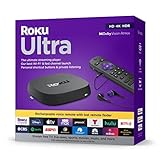 Roku Ultra | The Ultimate Streaming Device 4K/HDR/Dolby Vision/Atmos, Rechargeable Roku Voice Remote Pro, Ethernet Port, Hands-Free Controls, Lost Remote Finder, Free & Live TV