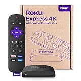 Roku Express 4K with Voice Remote Pro - Roku Streaming Device 4K/HDR, Rechargeable Roku Remote, Hands-Free Controls, Lost Remote Finder, Free & Live TV - Amazon Exclusive